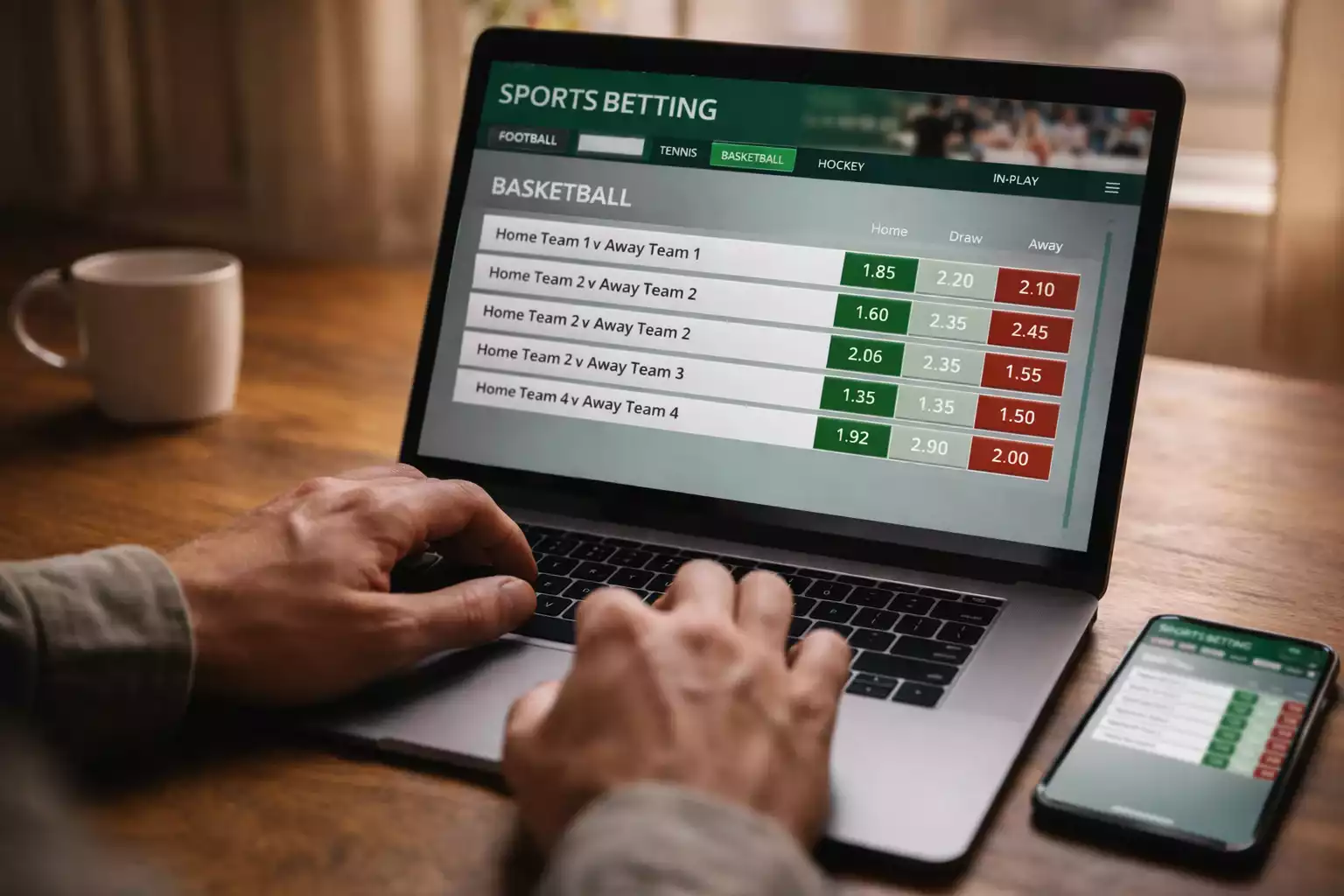 Wedformulier met basketbal wedopties op een laptop scherm
